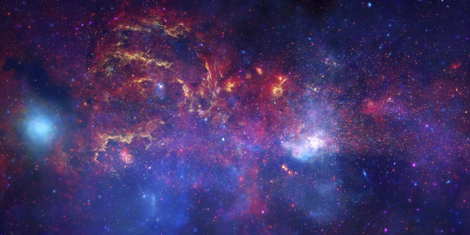 The crowded centre of the Milky Way combined from Hubble, Spitzer and Chandra data