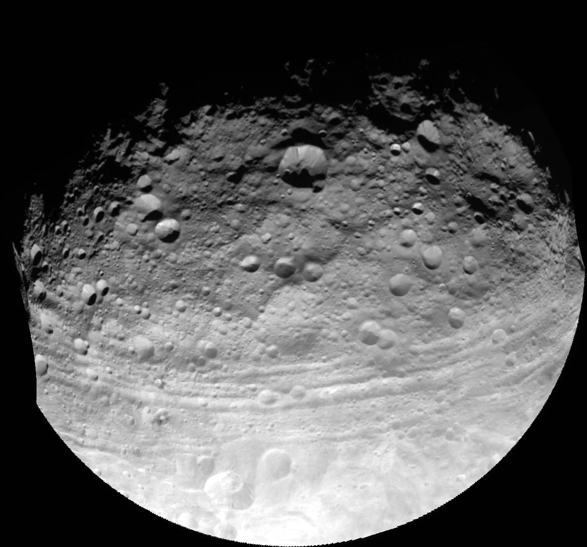 Dawn spacecraft view of the cratered asteroid Vesta