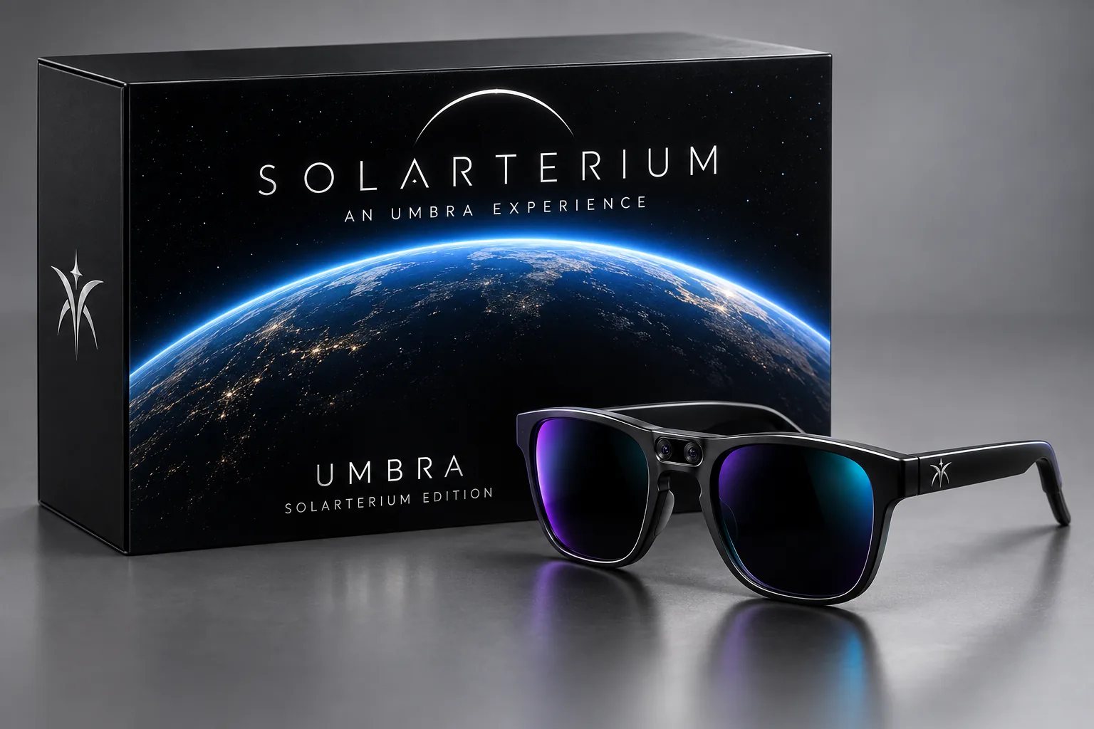 Concept render of the Umbra Solarterium Edition box showing Earth’s horizon and Umbra eyewear